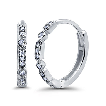 Half Eternity Hoop Earrings Simulated CZ Round 925 Sterling Silver (19mm)